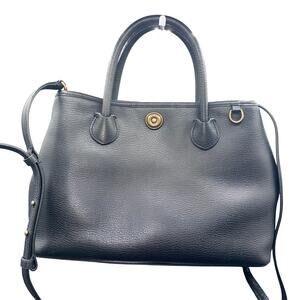 Lauren Ralph Lauren Black Leather Satchel Crossbody Tote Gold Hardware